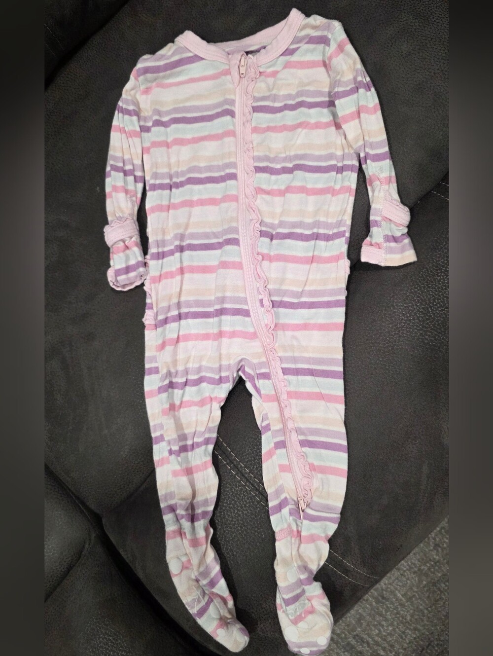 KicKee Striped Pink & Lavender Baby One-Piece Footed Sleeper